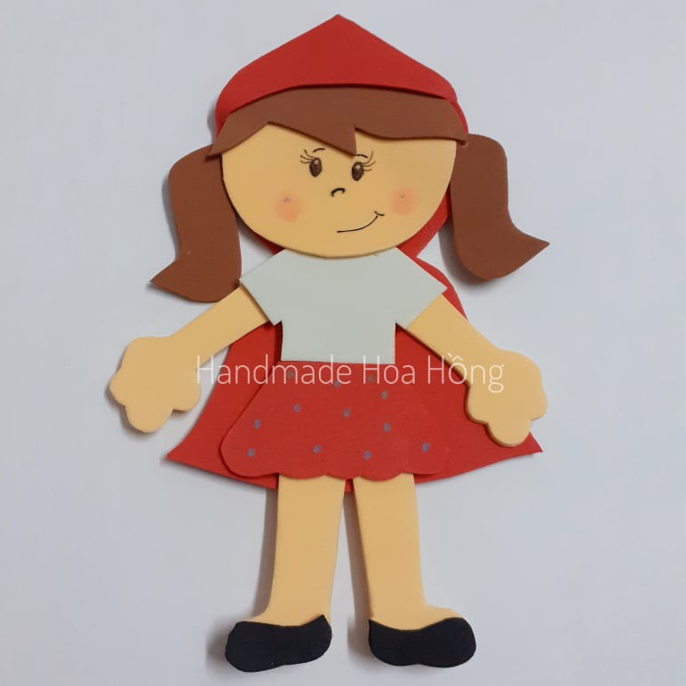 1 hình cô bé quàng khăn đỏ, bằng giấy xốp 17 x 11cm - hình trang trí hộp đựng bút, thiệp, phong bì, bao lì xì
