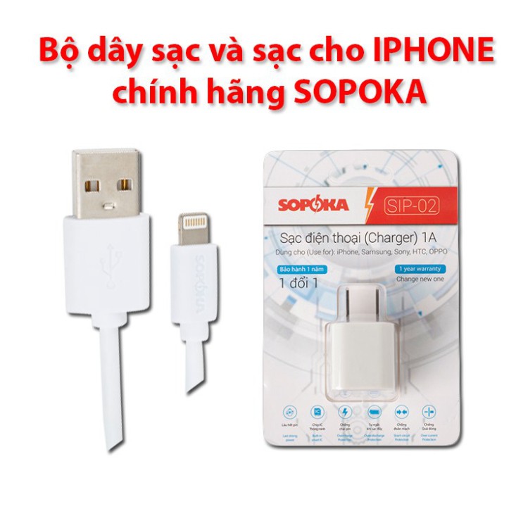 VT Combo dây sạc và sạc cho Iphone chính hãng Sopoka