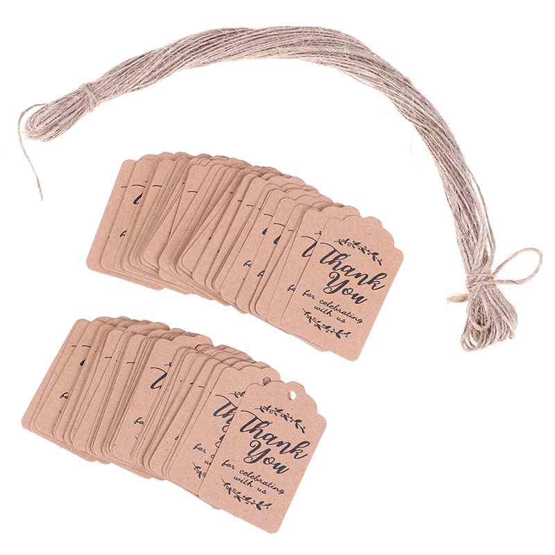 Set 100 Thẻ Giấy In Chữ Thank You Màu Nâu Dùng Để Trang Trí Quà Tặng