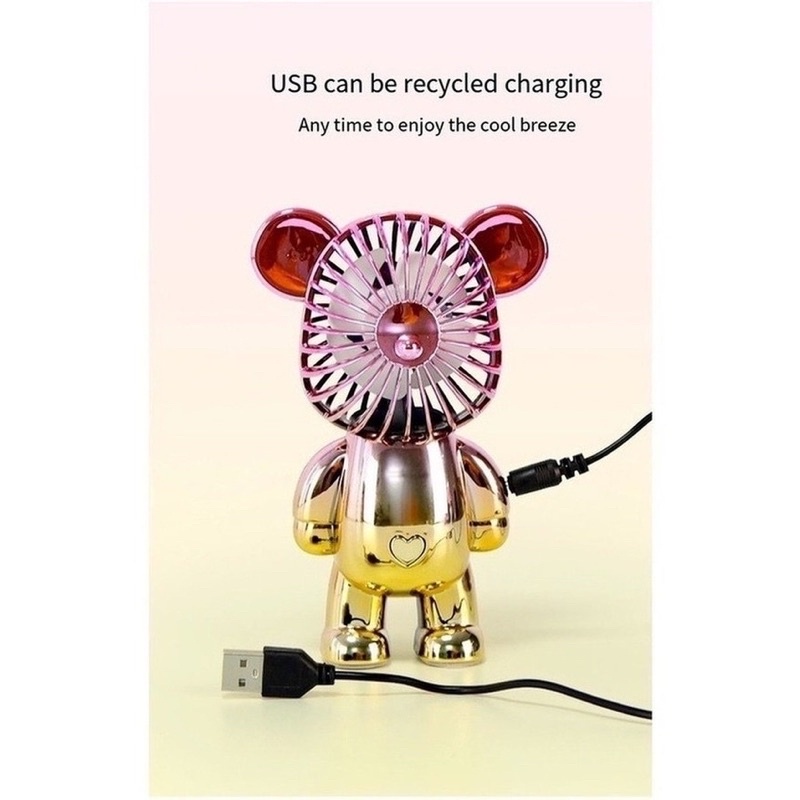 Quạt Mini Cầm Tay Gấu Bearbrick, Quạt Tích Điện Mini Để Bàn Decor Siêu Dễ Thương Có Sạc USB có sẵn