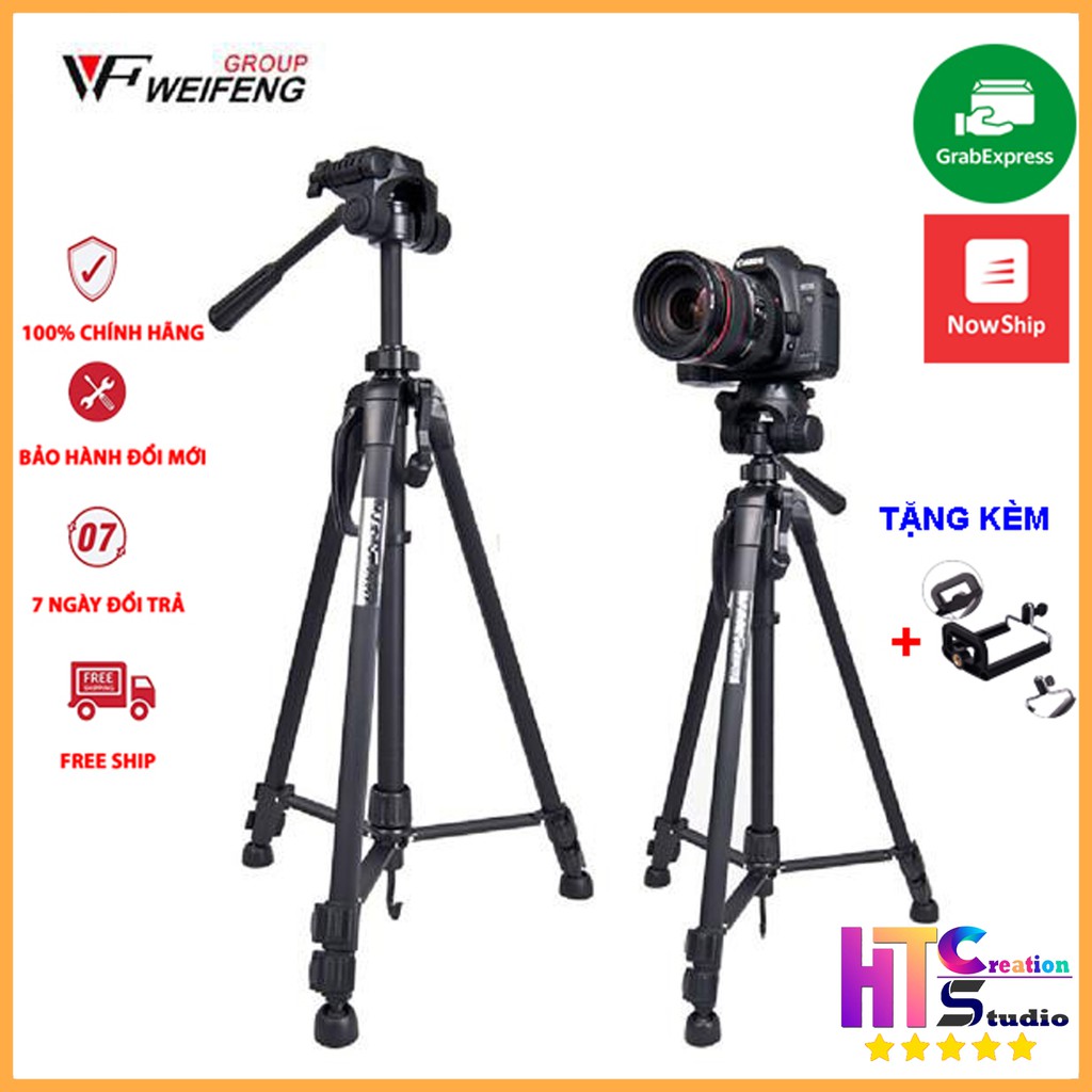 Chân Máy Ảnh Tripod Weifeng WT-3520, khung nhôm cao cấp, cao 1.4m chịu tải 3kg, hỗ trợ chụp hình, có móc treo và túi đeo