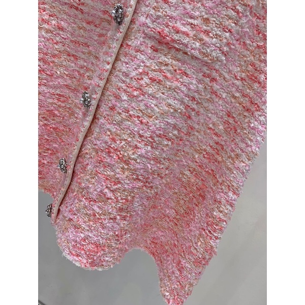 Đầm len dáng chữ A tay ngắn một hàng khuy có 4 túi vuông trước thương hiệu Self Portrait cao cấp