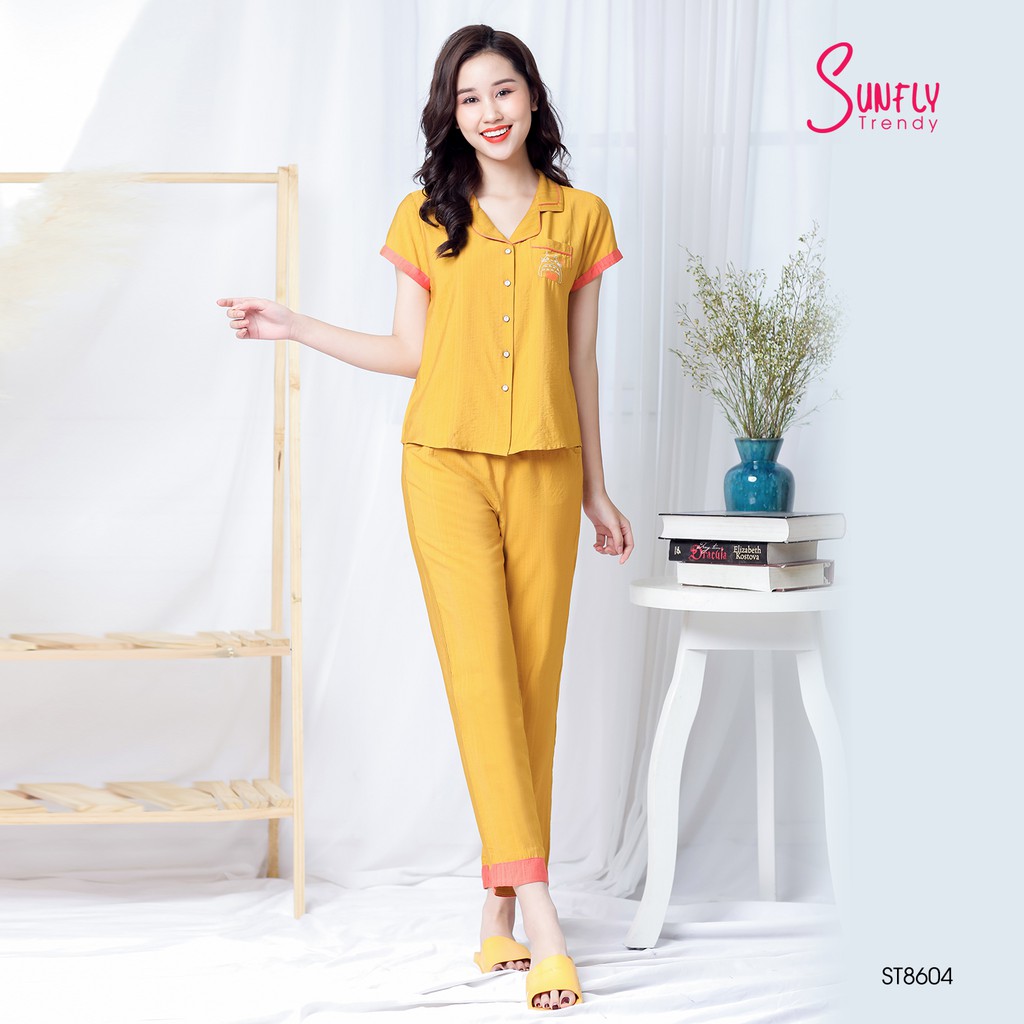 [Mã WABRWA15 giảm 15% đơn 300K] Bộ pijamas linen SUNFLY áo cộc quần dài ST8604