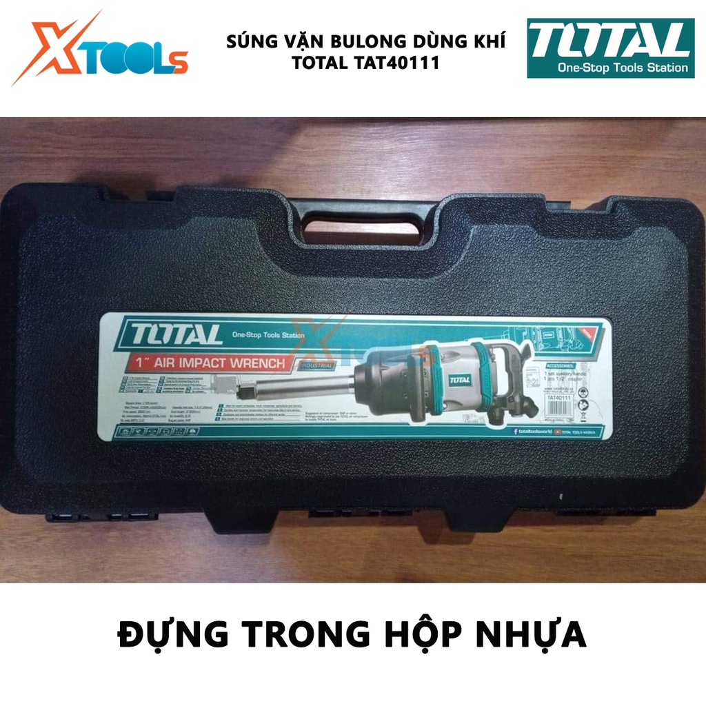 Máy siết bulong khí nén 25mm (1&quot;) Total TAT40111 đầu vặn vuông 1'';  lượng khí tiêu thụ  1019l/p; kích thước bulong 1-3