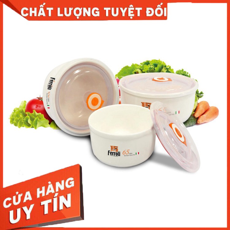 Bộ tô sứ 3 chiếc có nắp hút chân không cao cấp Ferroli Mới 100%
