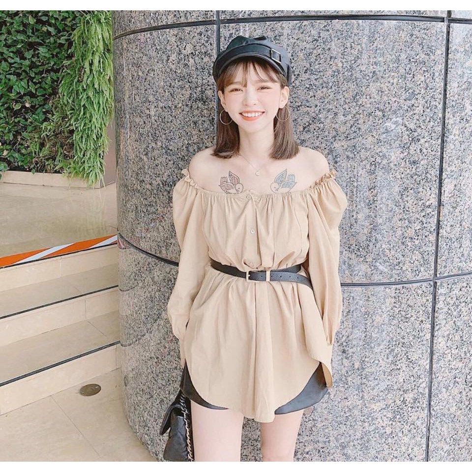 XẢ KHO LỖ VỐN ÁO DÁNG DÀI NUDE TRỄ VAI TÀ BẦU KIỂU GIẤU QUẦN XINH XUẤT SẮC kèm hình thật 100% Tanii Clothing