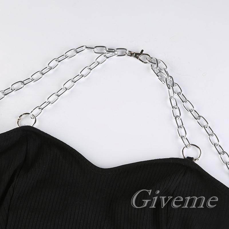 Bộ Áo Liền Quần Phối Lưới Dây Xích + Cánh Tay Màu Đen Hợp Thời Trang Cho Nữ