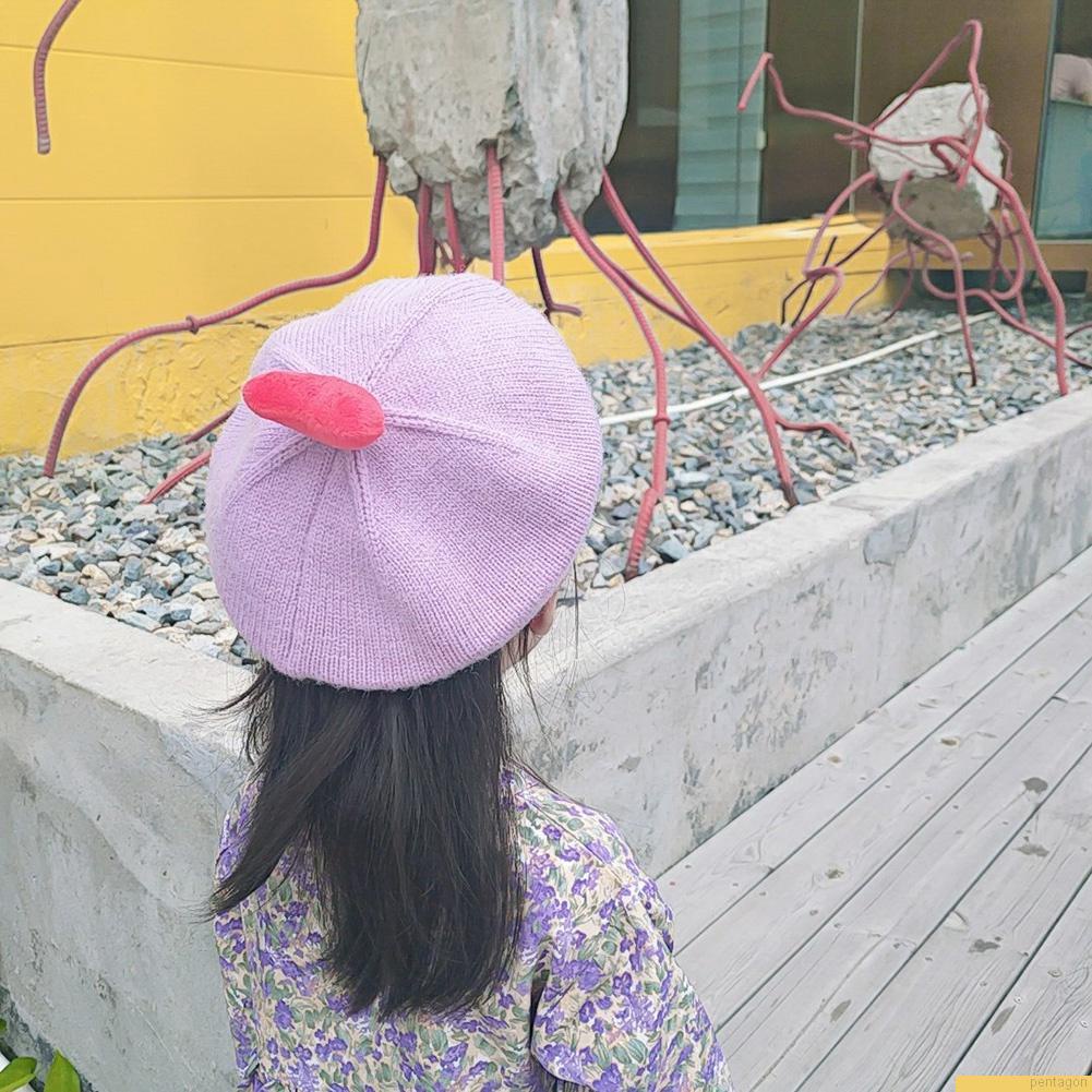 Mũ nồi dệt kim màu trơn giữ ấm dễ thương dành cho bé gái