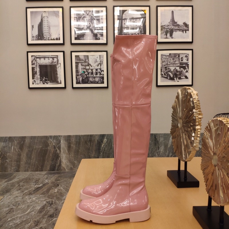 Giày boots cổ cao Givench* da bóng cao 4cm màu hồng pastel siêu xinh