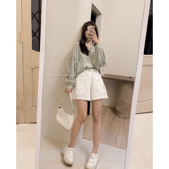 [Ảnh thật/Sẵn/Video]Quần sooc thô khuy lệch chun sau/Quần sooc thô style Ulzzang