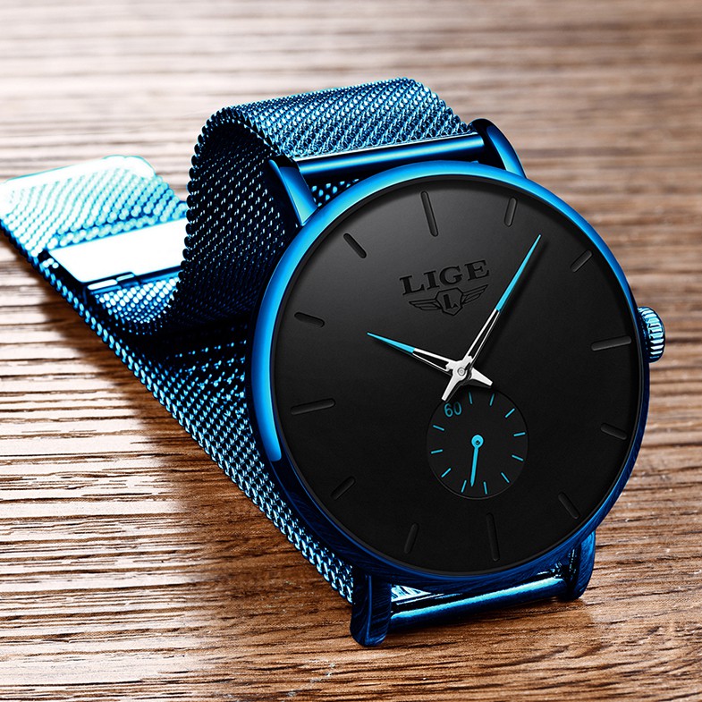 Đồng hồ đeo tay LIGE bộ máy thạch anh chống thấm nước kiểu dáng đơn giản thời trang cho nam