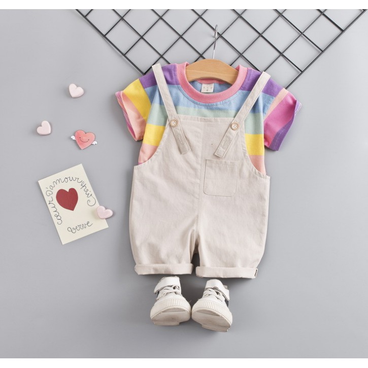 Set áo phông kết hợp quần yếm cánh thiên thần kiểu dáng hàn quốc- candy house
