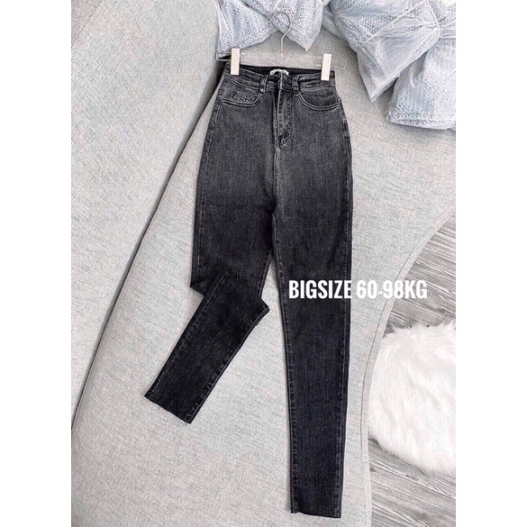 [Bigsize 32-36] Quần Jean Skinny Xám Loang Trơn Basic. Jean co giãn lưng cao trên rốn