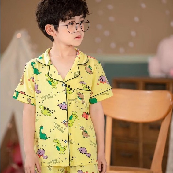 Đồ bộ pyjama bé trai QIQI 10-37kg bộ ngắn tay pijama cho bé QC xuất Hàn chất thun cotton mềm mịn co giãn hình ngộ nghĩnh
