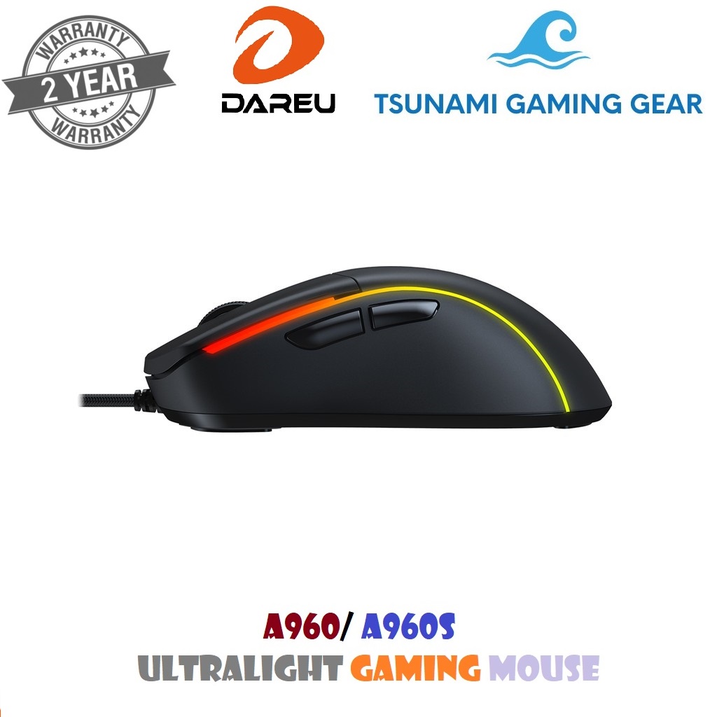 Chuột Gaming DAREU A960/ A960s BLACK ULTRALIGHT RGB/ Pixart PWM3336 - PWM3337/ màu đen