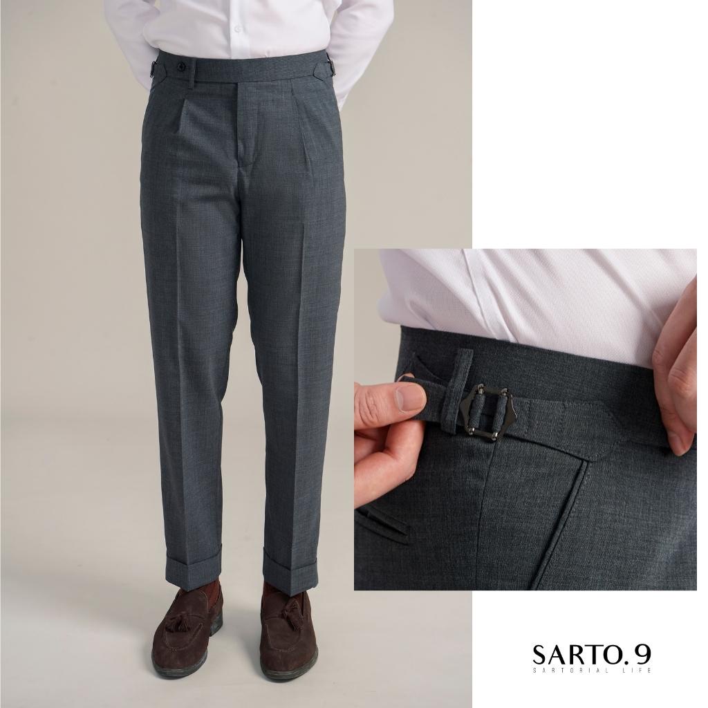 Quần âu nam cao cấp Sarto9, sidetab, gấu LV, ghi, trơn, len lông cừu