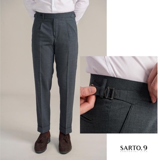 Quần âu nam cao cấp Sarto9, sidetab, gấu LV, ghi, trơn, len lông cừu