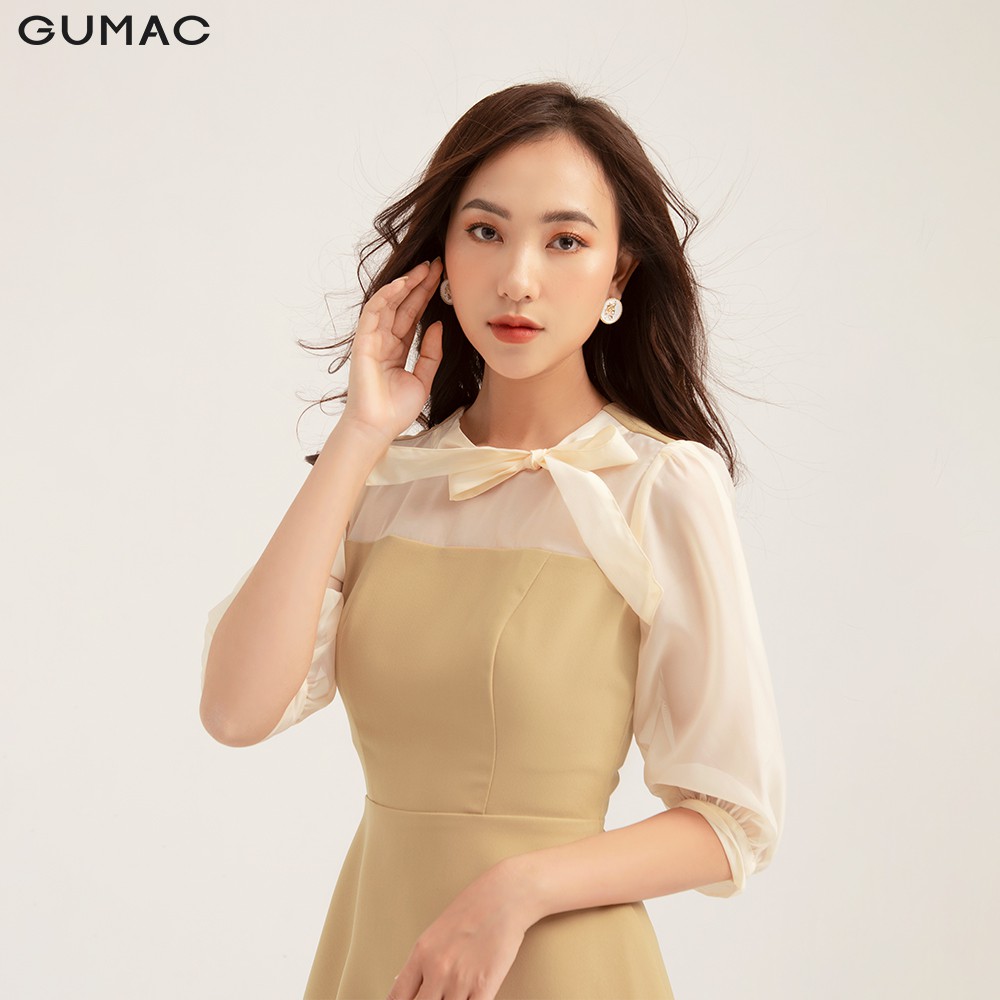 Đầm ôm nữ GUMAC tay dài phối nơ cổ, thiết kế sang trọng màu DB1145 | BigBuy360 - bigbuy360.vn