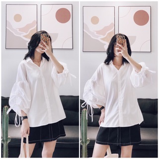 [Mã SKAMLTSM9 giảm 10% đơn 99K] Áo sơ mi trắng tay bồng rút dây