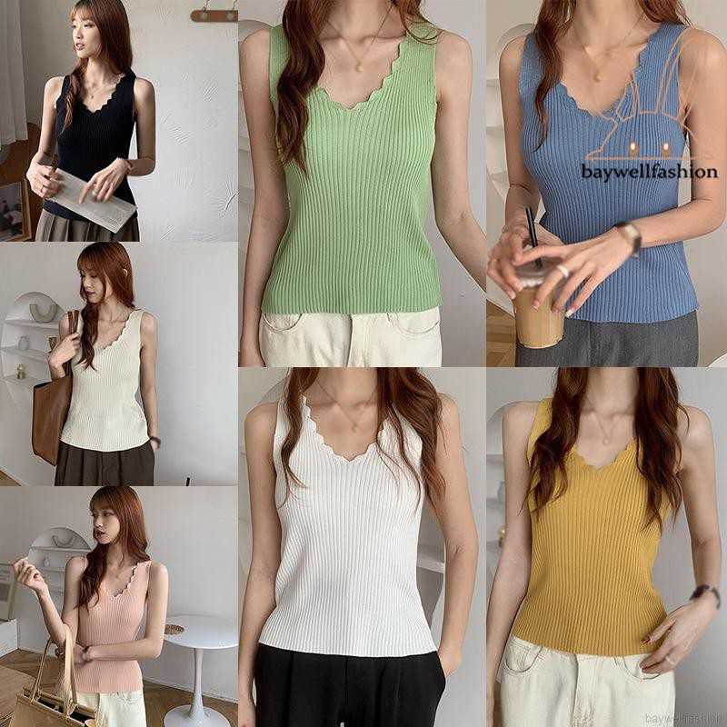 [Mã FASHIONT4WA2 giảm 10K đơn 50K] Áo Ba Lỗ Dệt Kim Màu Trơn Thời Trang Cho Nữ | BigBuy360 - bigbuy360.vn