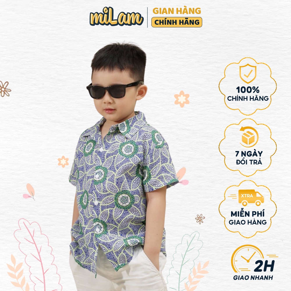 Áo sơ mi hoa lá đi biển cho bé trai MILAM style Hàn Quốc chất thoáng mát cho mùa hè