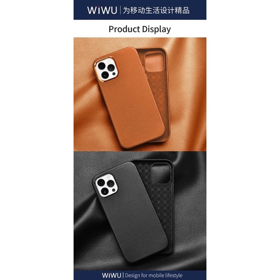 Ốp da thật leather cho iPhone 13 Pro Max chính hãng Wiwu camera bọc nhôm sang trọnghoox trợ sạc Magsafe Full box