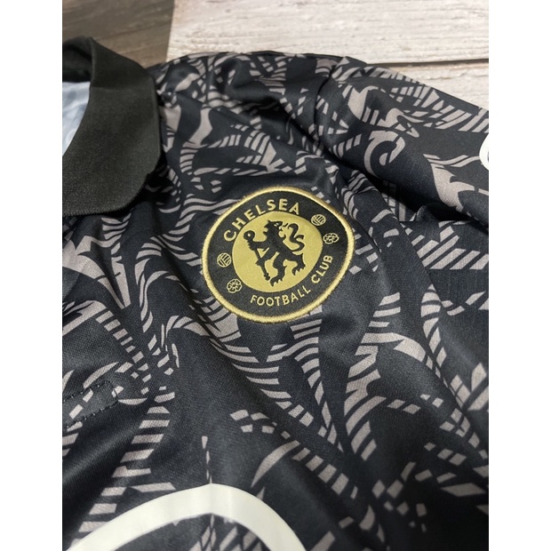 Set Bộ quần áo thể thao bóng đá nam nữ vải gai thái clb chelsea áo đen 3D hoa văn quần đen 2022 223