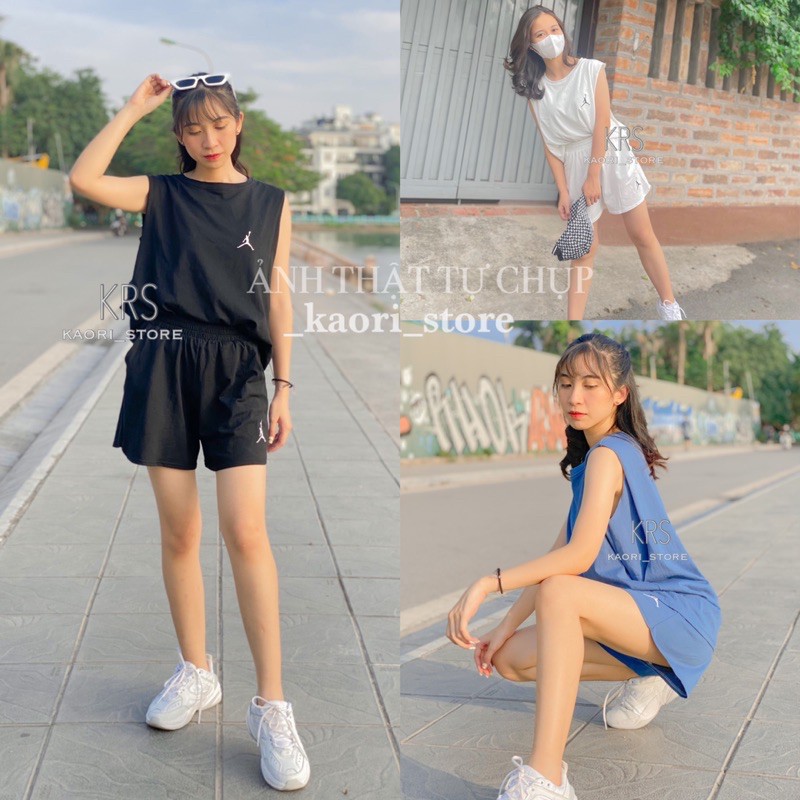 SET ÁO TANKTOP, ÁO BA LỖ NỮ THÊU LOGO HAI LỚP CÓ BRA LÓT TRONG KÈM QUẦN SHORT ( ảnh thật- hàng có săn ) | _KAORI_STORE |