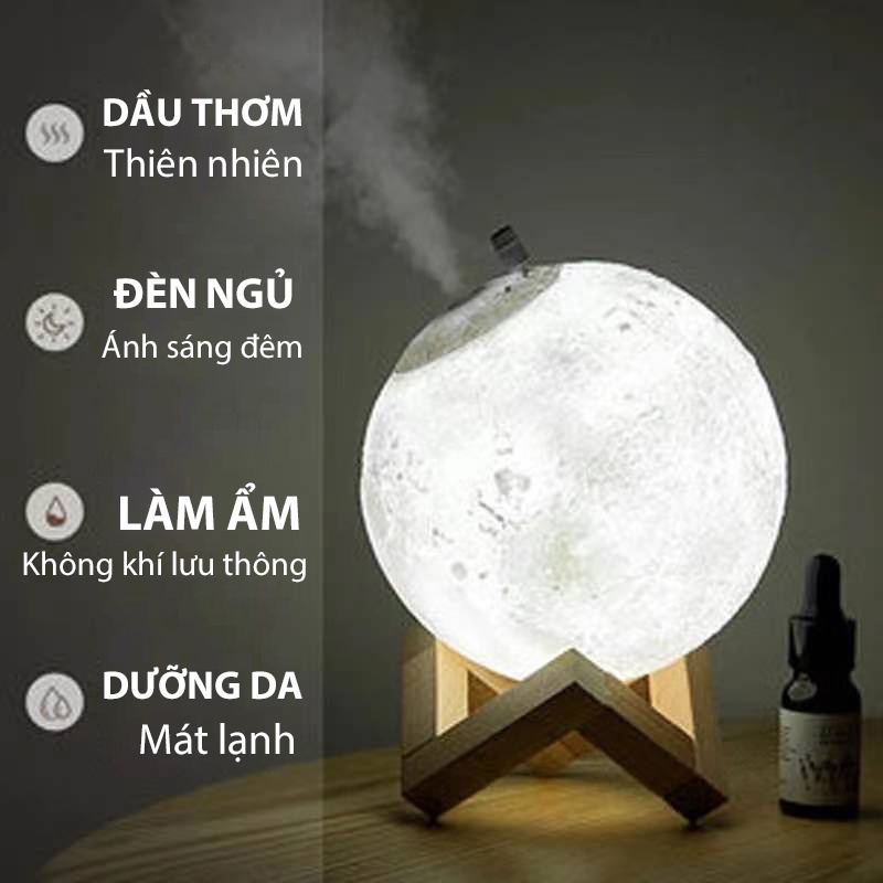 Máy phun sương mặt trăng Jiashi tạo ẩm xông tinh dầu tích hợp đèn ngủ 3 màu dung tích lớn 880ml - MPS06