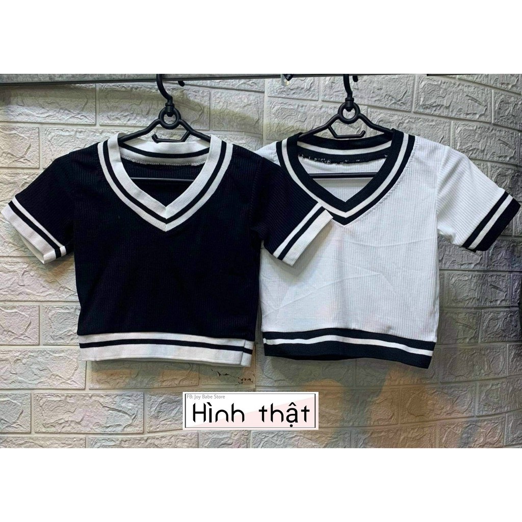 Áo croptop cổ tim viền đen trắng 🖤🤍 ACON 197 đơn giản mà chất, áo kiểu nữ thun gân ôm body cá tính swag girl black white | BigBuy360 - bigbuy360.vn