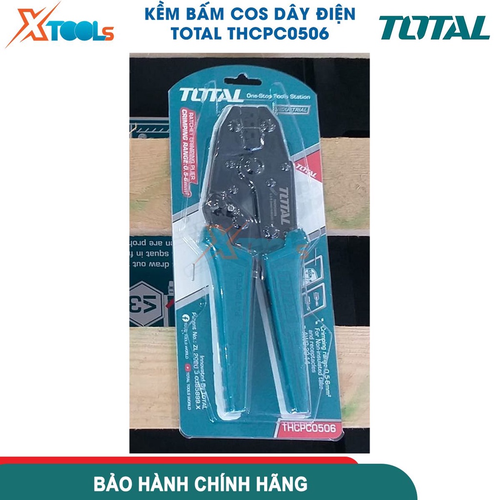 Kềm bấm cos dây điện TOTAL THCPC0506, Kìm cắt tuốt kem bánh cóc Chiều dài 9&quot; Phạm vi bấm 0,5-6mm² [CHÍNH HÃNG][XTOOLS]