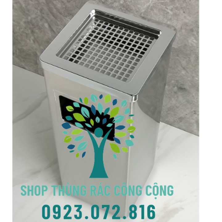 Thùng rác gạt tàn vuông màu bạc / đen