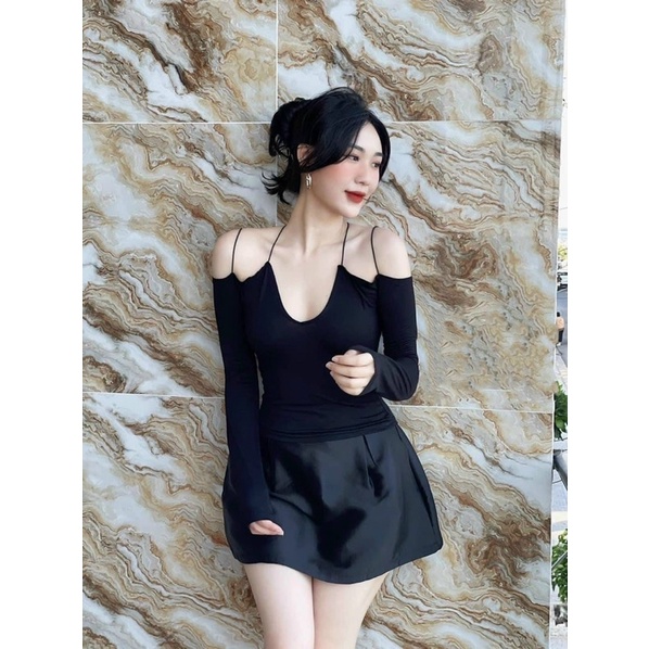 ÁO KIỂU THUN DÂY BÚN KHOÉT SEXY SANG CHẢNH MS12300