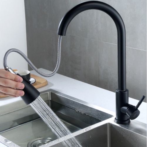 Bộ vòi rút rửa bát nóng lạnh sơn tĩnh điện màu đen chống rỉ sét cao cấp