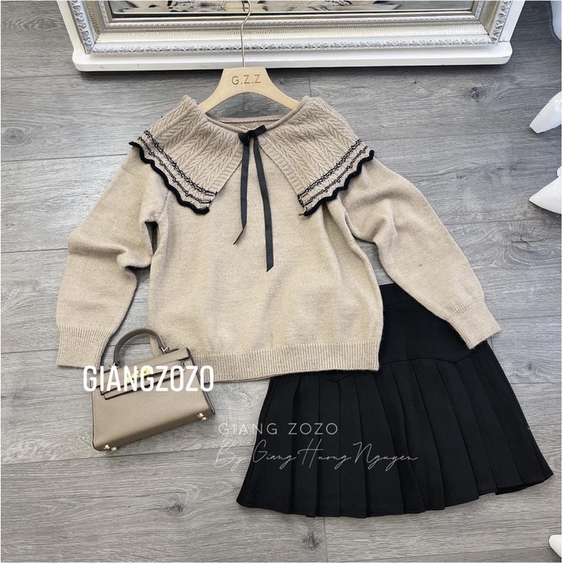 BÁN SỈ ÁO LEN CỔ BÈO BUỘC NƠ 2M HỒNG - KEM CHO NỮ | BigBuy360 - bigbuy360.vn