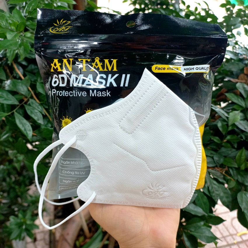 Combo 5 túi 50 cái Khẩu trang 6d mask An Tâm, 5 lớp vải kháng khuẩn, thiết kế ôm kín khuôn mặt, quai thun co dãn tốt.