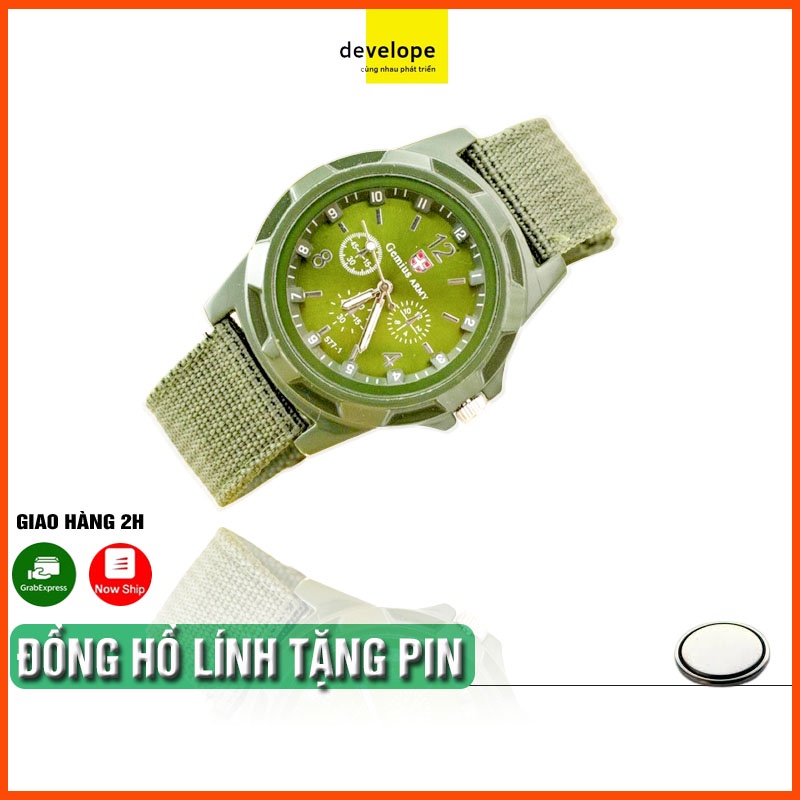 Đồng hồ nam Swiss Army dây dù, 3 kim, phong cách quân đội, chống nước tặng pin dự phòng