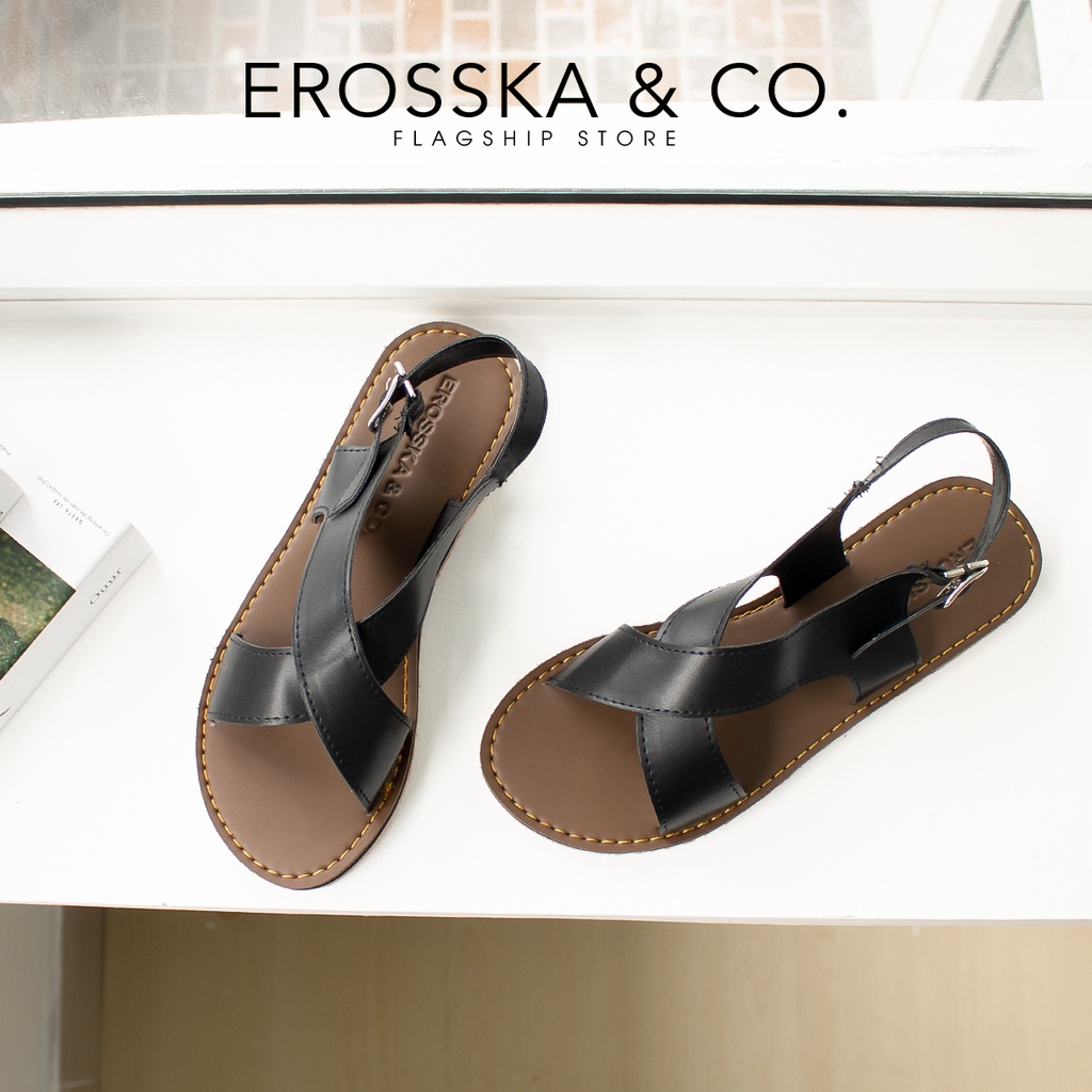 [Form nhỏ tăng 1 size] Erosska - Sandal đế bệt thời trang nữ quai đan chéo màu trắng - SE001