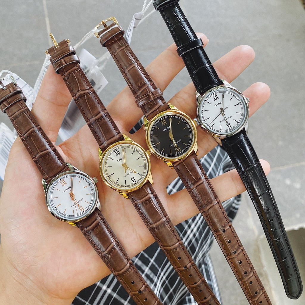 Đồng hồ nữ Casio chính hãng mặt tròn chống nước 3ATM , dây da - đồng hồ LTP V005