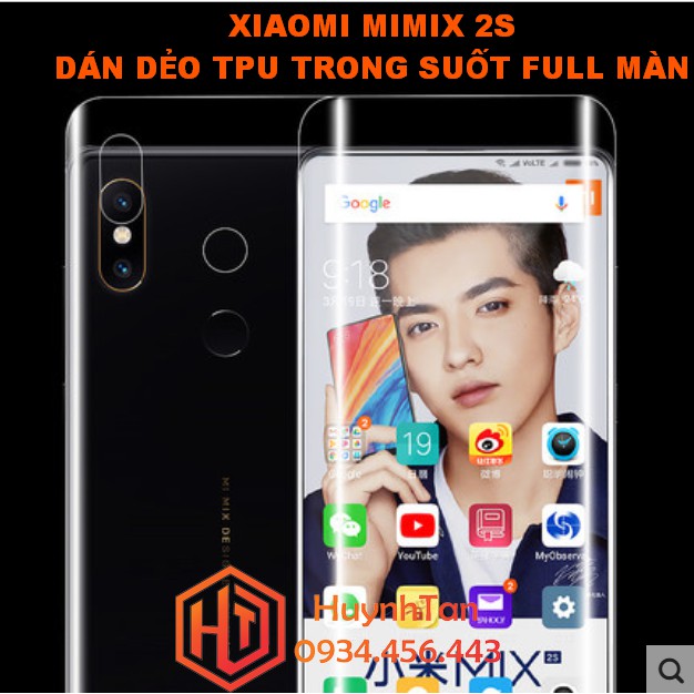 Dán dẻo full màn Xiaomi Mimix 2s _ Dán dẻo tpu trong suốt (full 2 mặt)