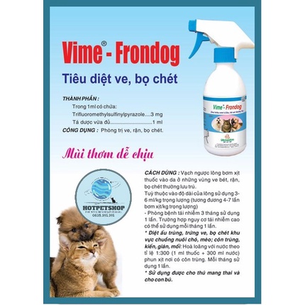 Vime- Frondog 250 ml - Thuốc Xịt Trị Ve, Bọ Chét Cho Chó Mèo