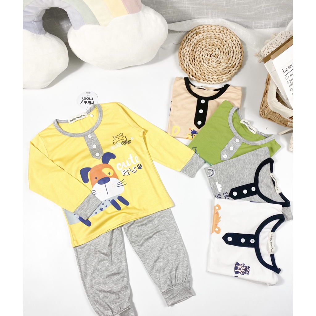 [Bé 7-27kg] Bộ dài tay thun lạnh cổ trụ in hình Minky Mom cho bé trai bé gái từ 7-17kg