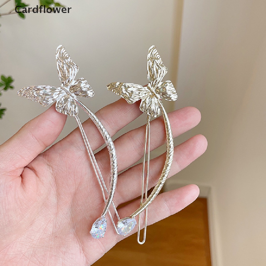 &lt; Cardflower &gt; Kẹp Tóc Kim Loại Cong Đính Ngọc Trai Hình Bướm Phong Cách Retro Đơn Giản Dành Cho Nữ