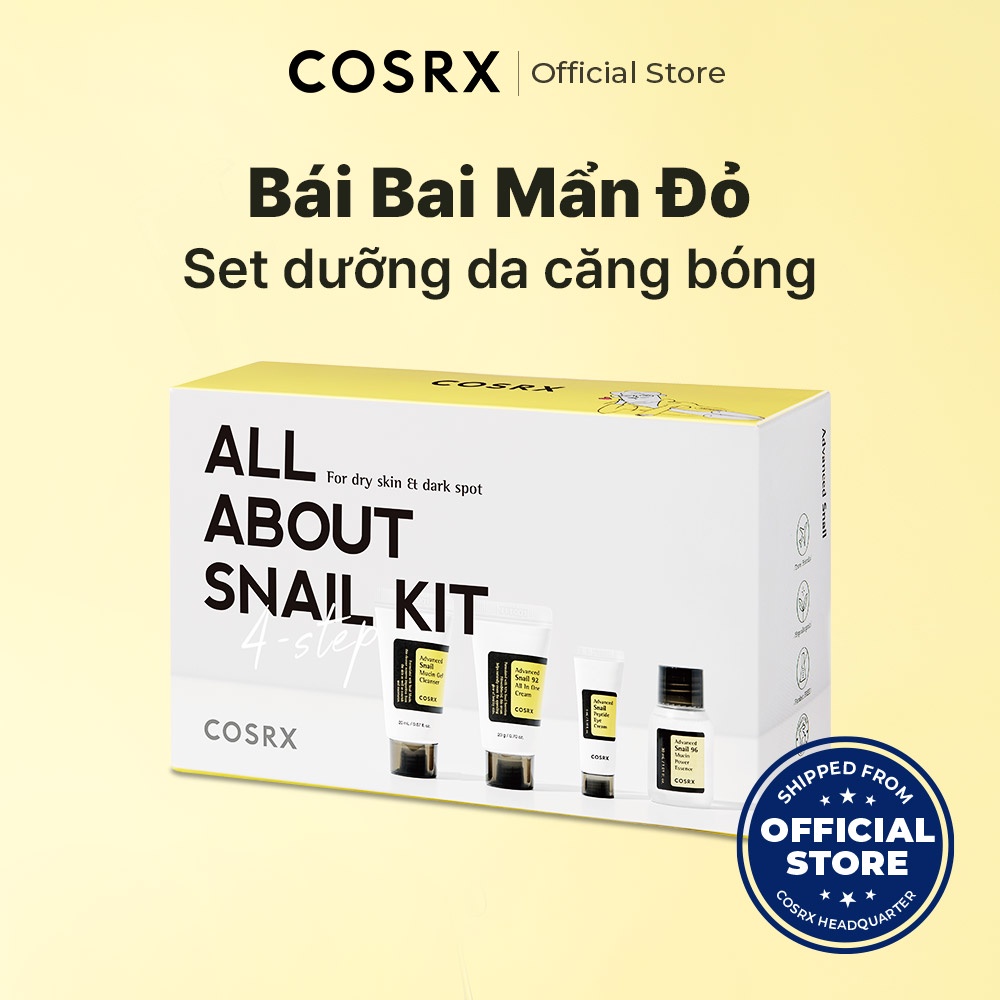 Bộ 4 sản phẩm COSRX tinh chất nhầy ốc sên gồm sữa rửa mặt 20ml kem ốc sên 20ml tinh chất 30ml kem dưỡng da mắt 5g