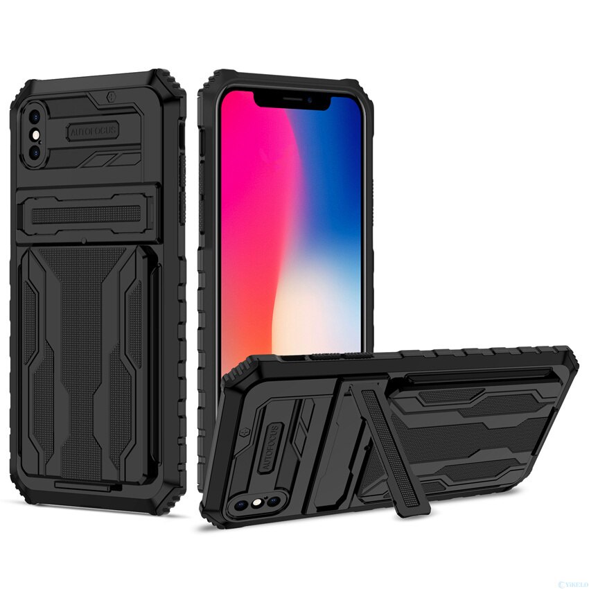 Ốp điện thoại silicon kiểu giáp chống sốc có ngăn đựng thẻ thích hợp cho iPhone 13 12 11 Pro XS Max XR 7 8 Plus