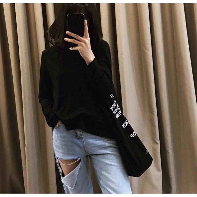 Quần bò baggy rách vuông