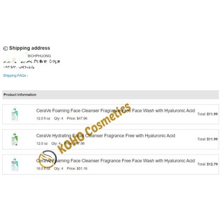 [Bill US] Sữa rửa mặt Cerave dịu nhẹ