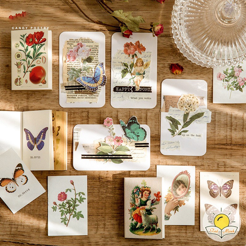 Quyển 80-100 tờ tranh vintage trang trí bullet journal, bộ sưu tập tờ ảnh Chấu Âu