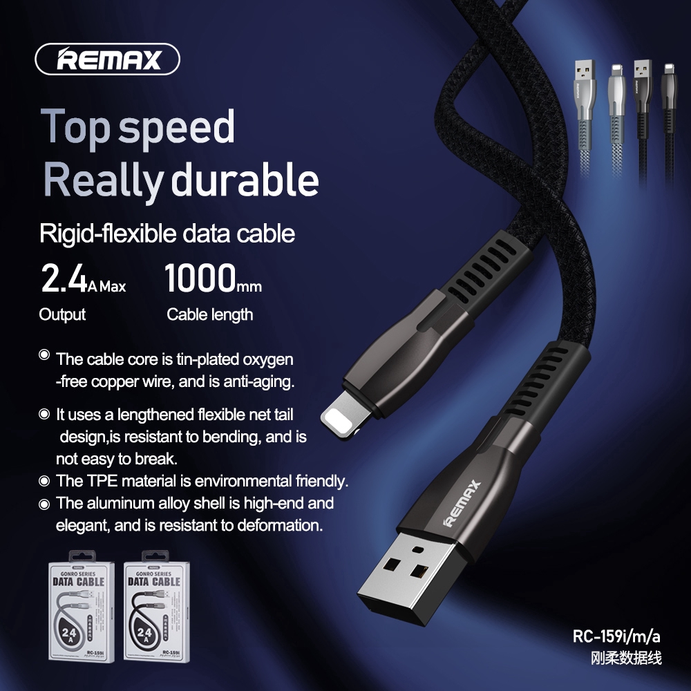 Remax Type-c apple iPhone lighting Micro usb Data Cable 2.4A Fast Charging 480 Mb/s
