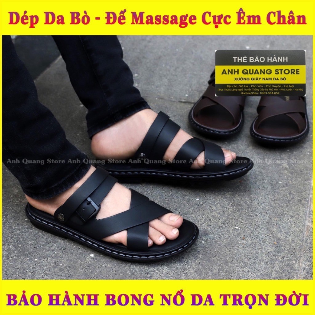 Dép da nam cao cấp đế massage êm ái - da bò nhập khẩu italy nguyên tấm phong cách trẻ trung AQ091